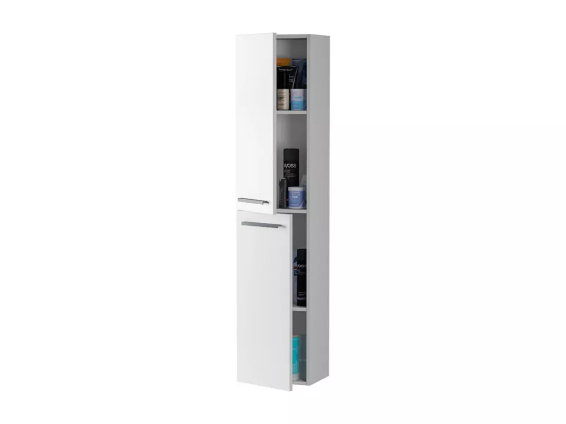 Colonne meuble Salle de bain suspendue avec 2 portes couleur blanc laqué - Hauteur 150 x Longueur 30 x Profondeur 25 cm