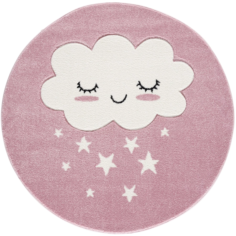 LIVONE Kinderteppich Kids love Rugs WOLKE Rund rosaweiss