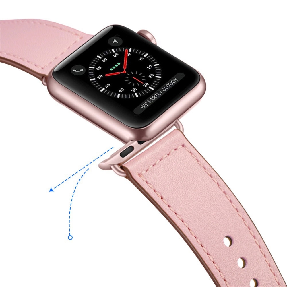 Apple Watch (49/46/45/44 mm) Echtleder Ersatz Armband mit Druckverschluss (Gelenkumfang 178-220 mm) - Rosa / Braun