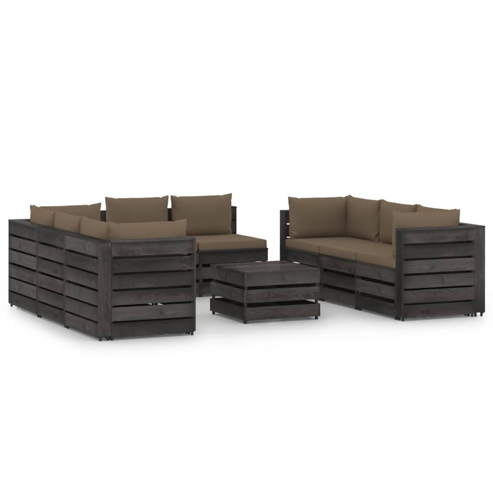 Salon de jardin meuble d'extérieur ensemble de mobilier 9 pièces avec coussins bois imprégné de gris