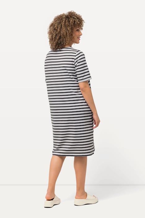 Midikleid, Ringel, A-Linie, V-Ausschnitt, Halbarm
