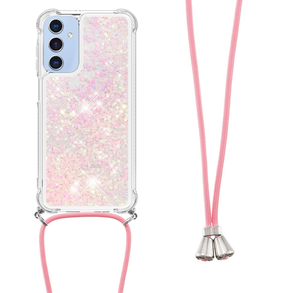 Samsung Galaxy A15 Necklace Gummi Hülle Liquid Glitzer   Handykette (130cm) - Rosa