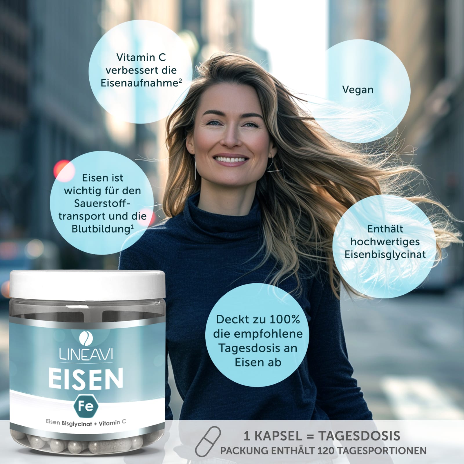 LINEAVI Eisen Bisglycinat + Vitamin C (120 Kapseln)