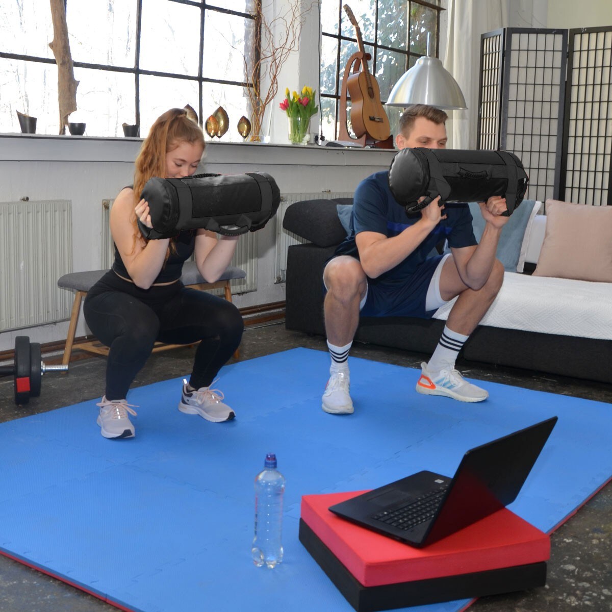 20kg Power Bag mit 4 Kettlebell Gewichten - 20x60 Home Training Sandbag 6 Griffe