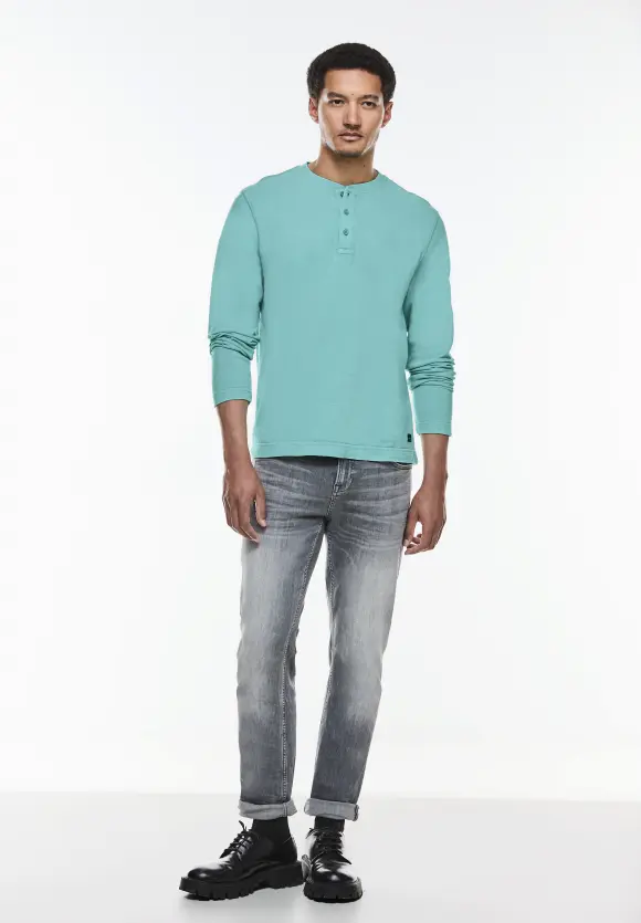 Washed Henleyshirt - aurora turquoise