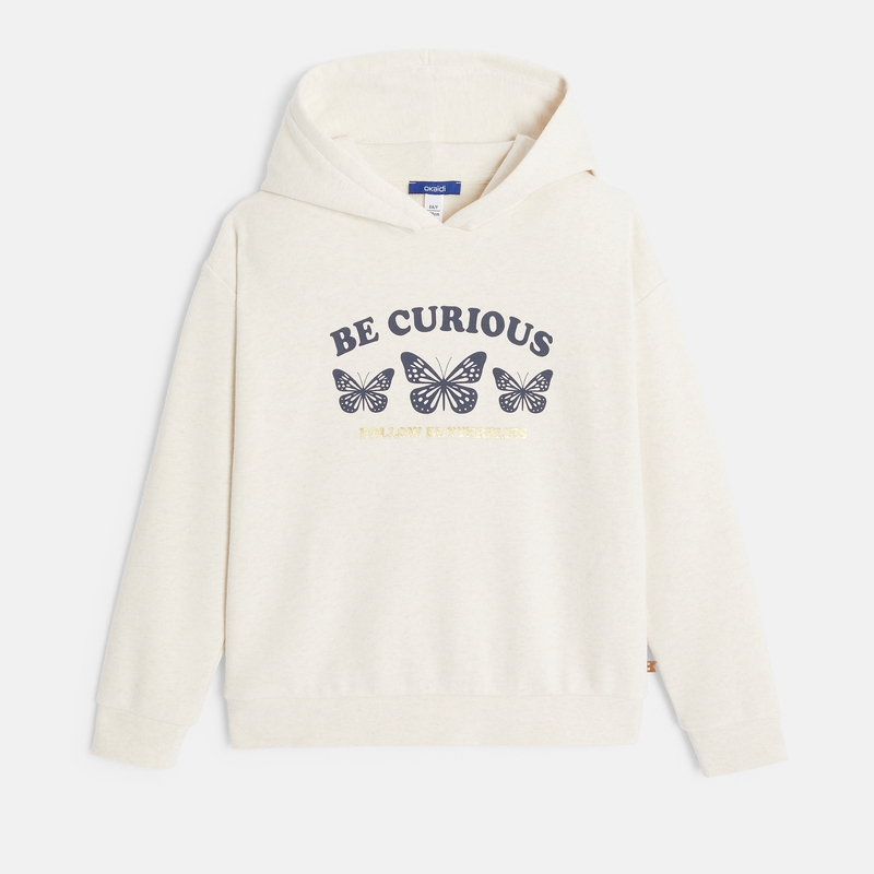 Sweat-shirt à capuche motif papillon beige fille
