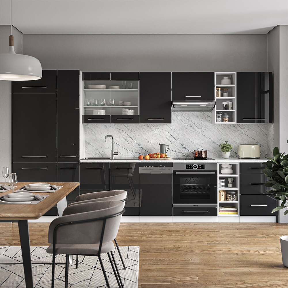 Vicco Küchenzeile Küchenblock Einbauküche 355cm Fame-Line Anthrazit Hochglanz