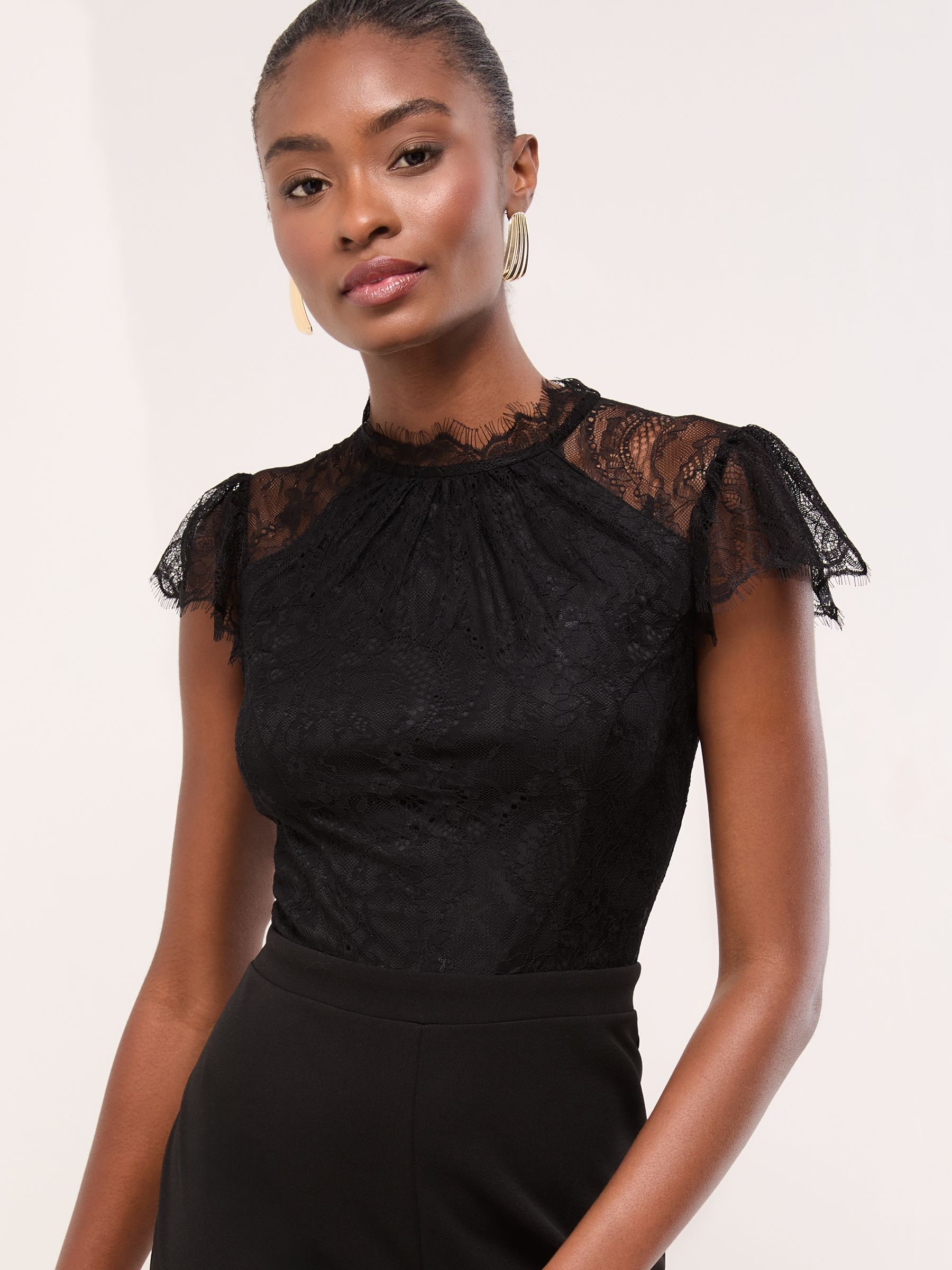 Lipsy Lace High Neck Short Sleeve Jumpsuit