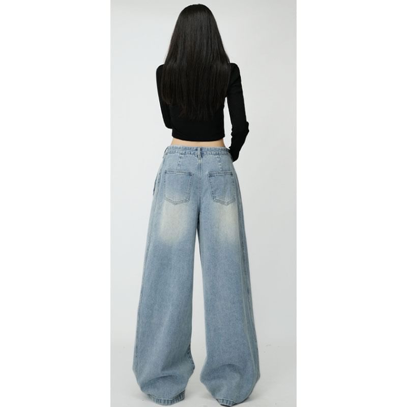 Bolgivy - High Waist Washed Wide Leg Jeans (Diverse designs)