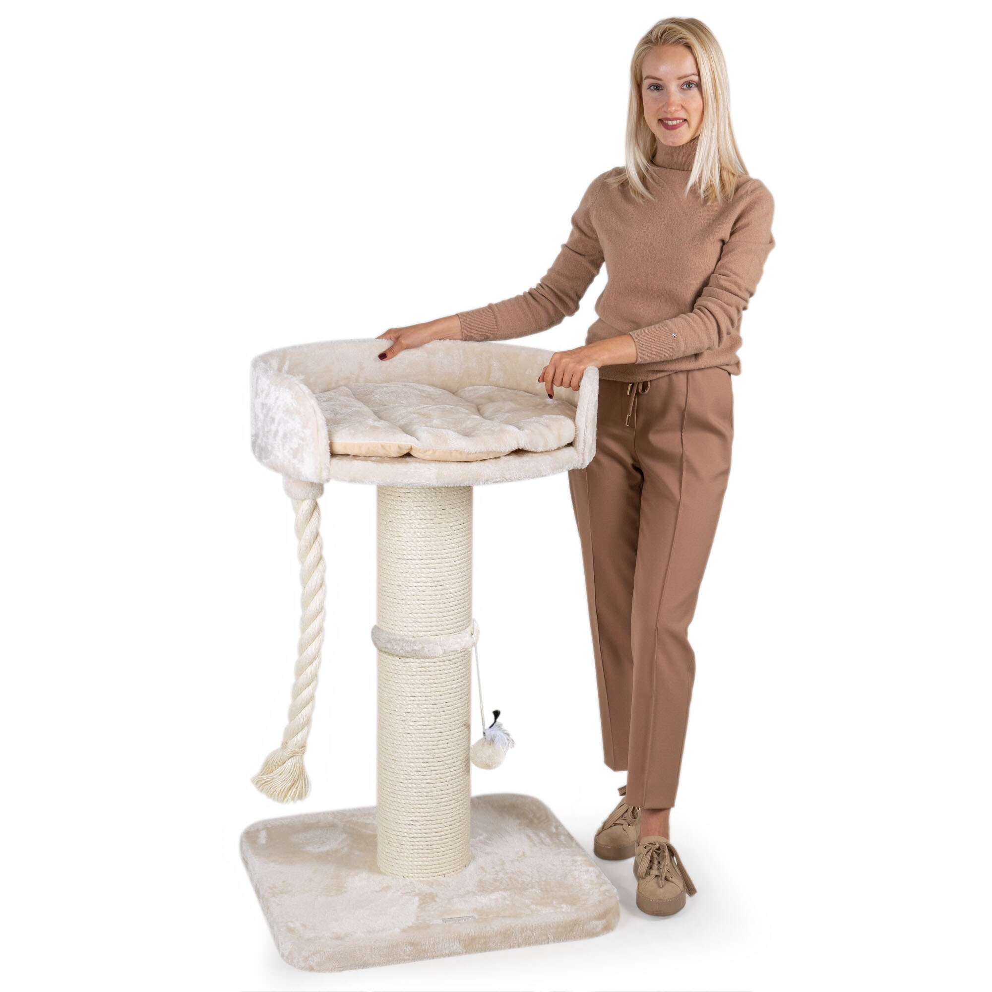 HAPPYPET Premium Kratzbaum Stabil für große Katzen Kletterbaum 100 cm | Creme BASIC