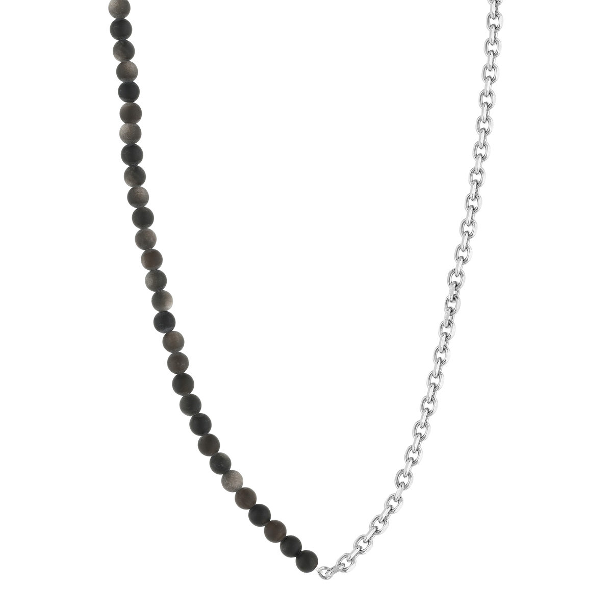 Collier argent 925 maille Forçat perles obsidiennes noires 48 cm