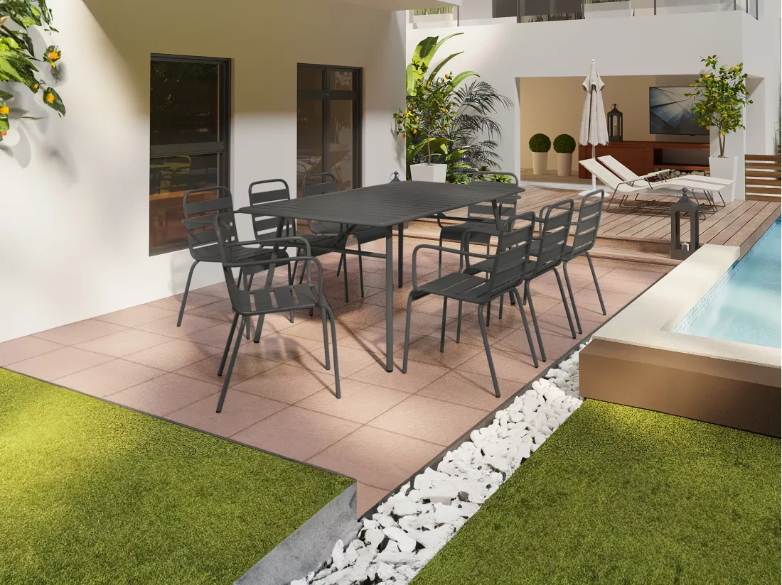 Table de jardin L.200 cm en métal - Gris anthracite - MIRMANDE de MYLIA