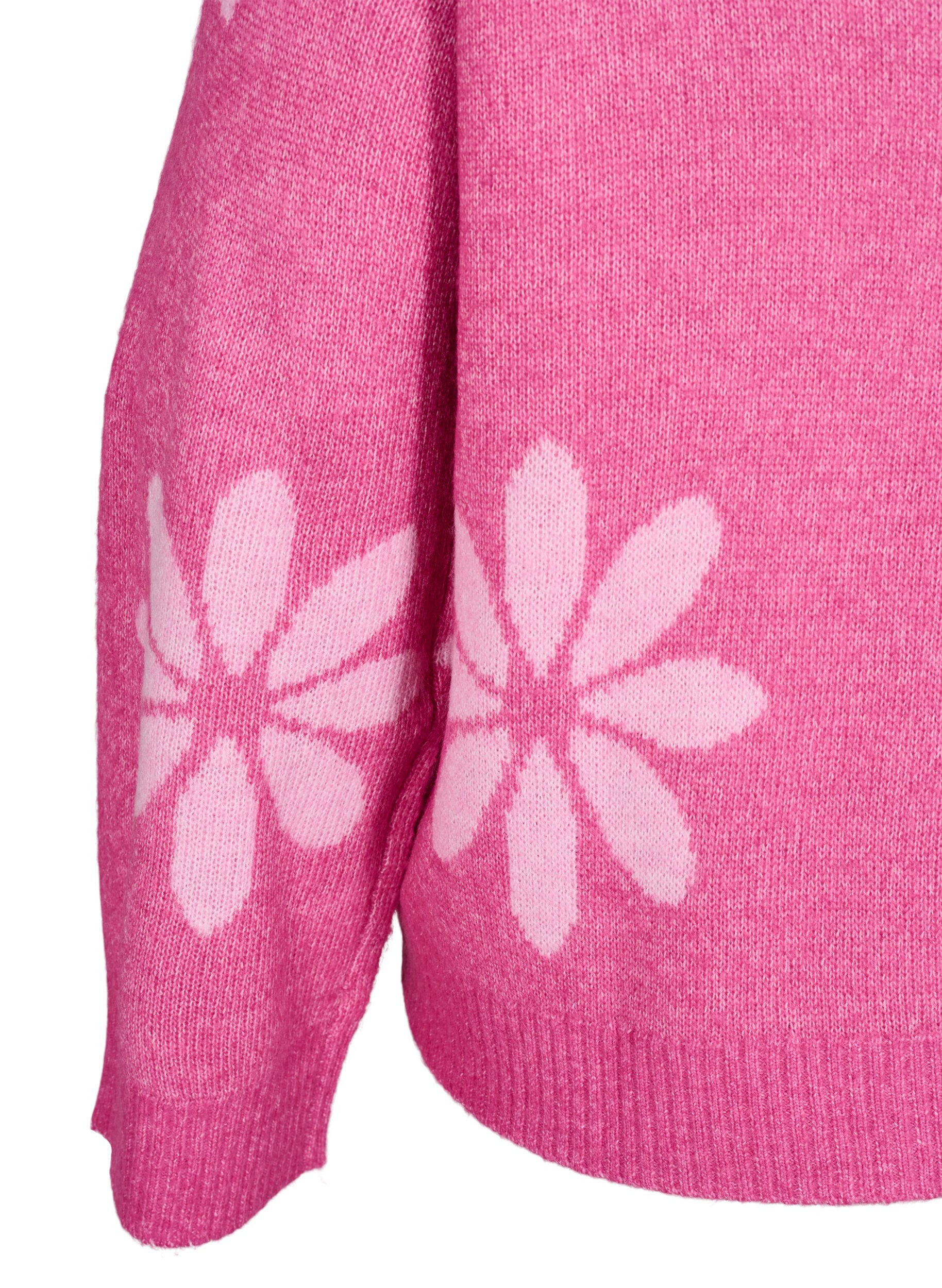 Strikbluse med blomster