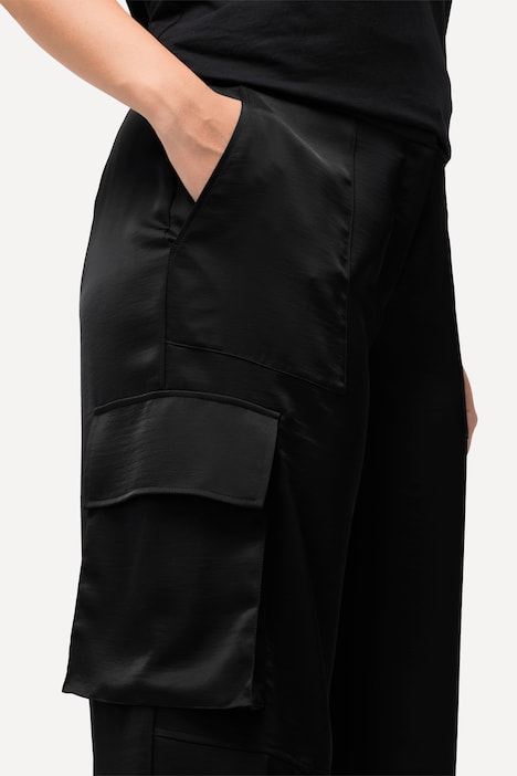 Satin-Cargohose Mary, weites, gerades Bein, Elastikbund