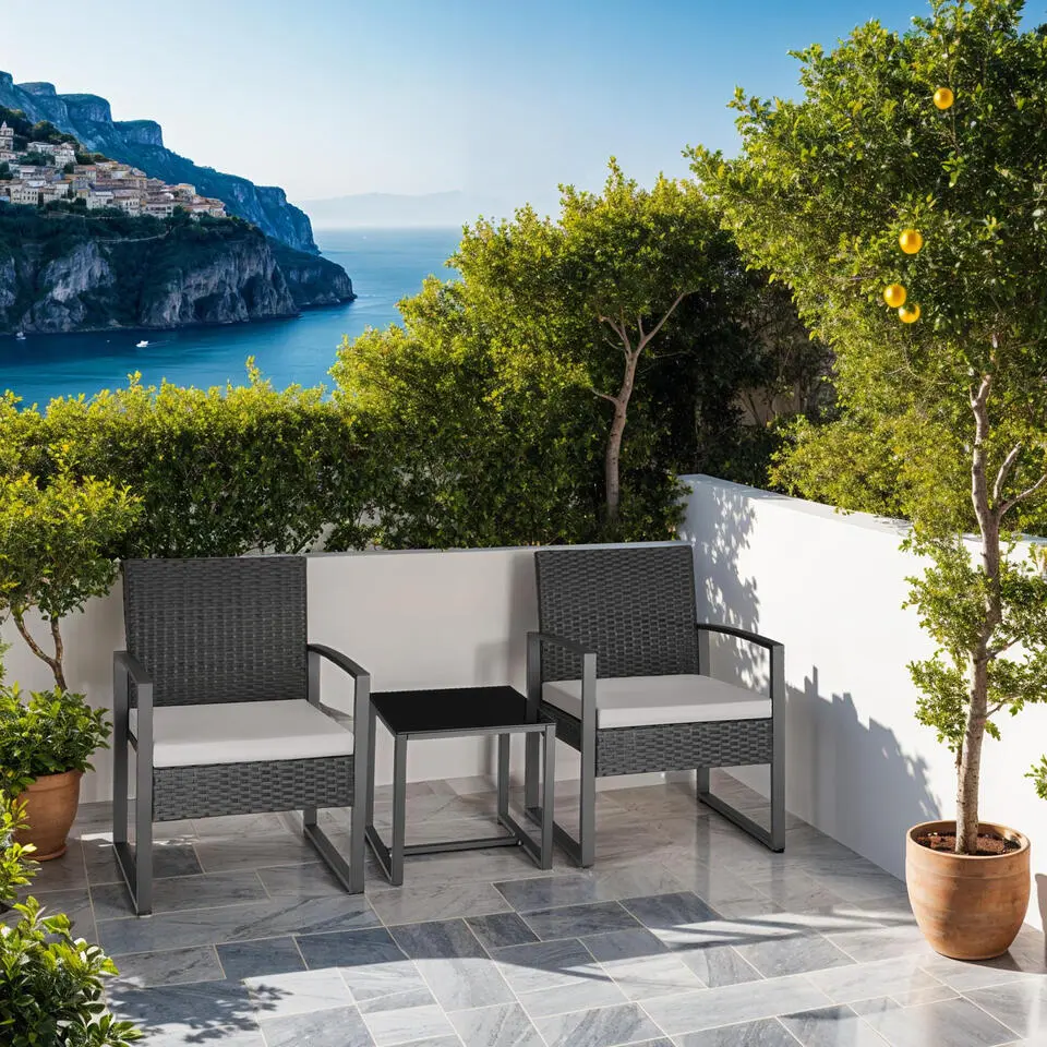 tectake - balkonset Granada - wicker - zwart