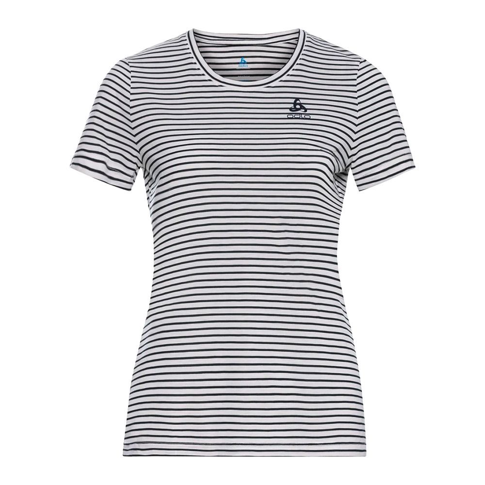 Odlo HALDEN STRIPES - Tee-shirt Femme white/dark sapphire
