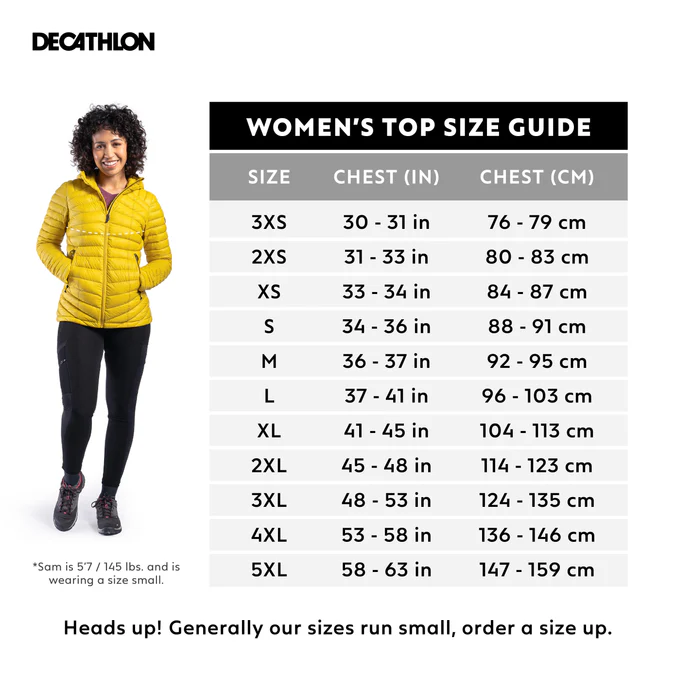 Decathlon Forclaz - Jaqueta puffer feminina com capuz Forclaz MT100