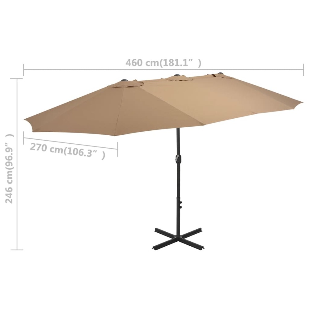 Parasol d'e x térieur et poteau en aluminium 460 x 270 cm taupe