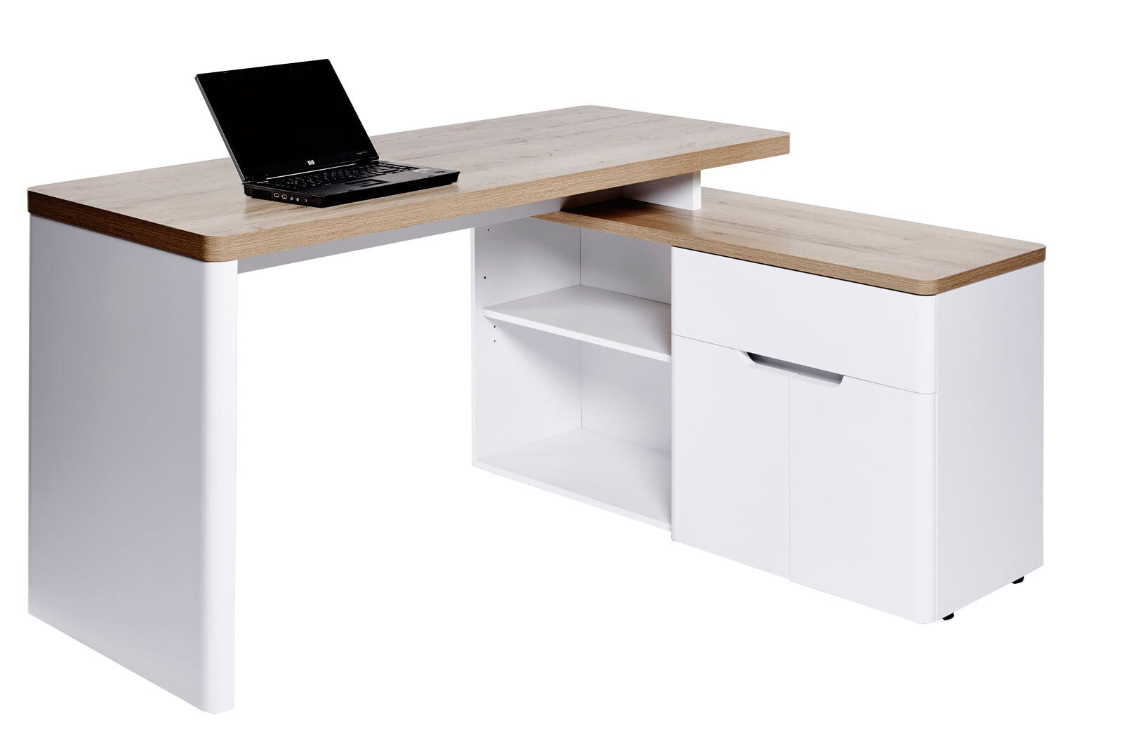Winkelschreibtisch Riviera Eiche Nachbildung/Weiß matt ca. 140 x 118 x 77 x 55 cm