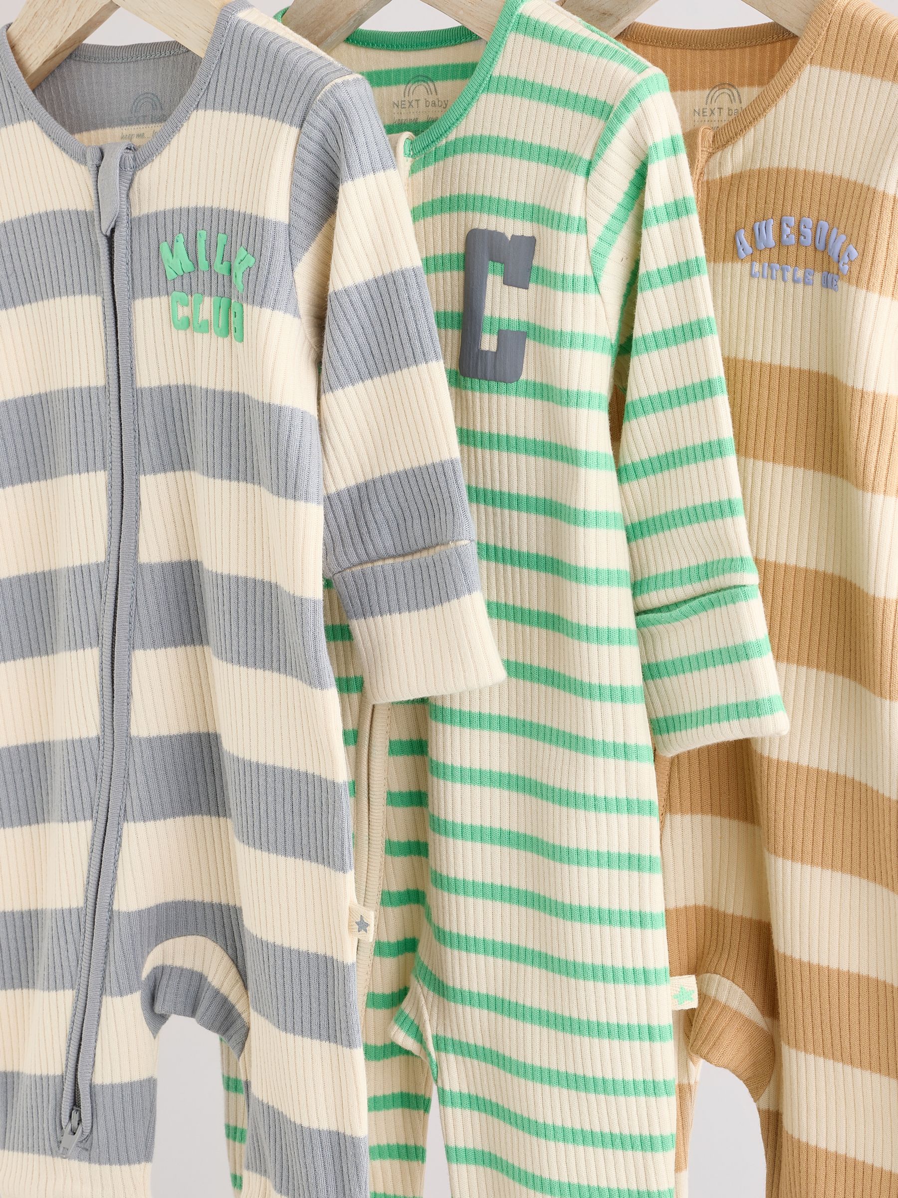 Milk Club naturel - Set van 3 baby pyjama's zonder voetjes met tweewegrits van katoen (0mnd-3jr)