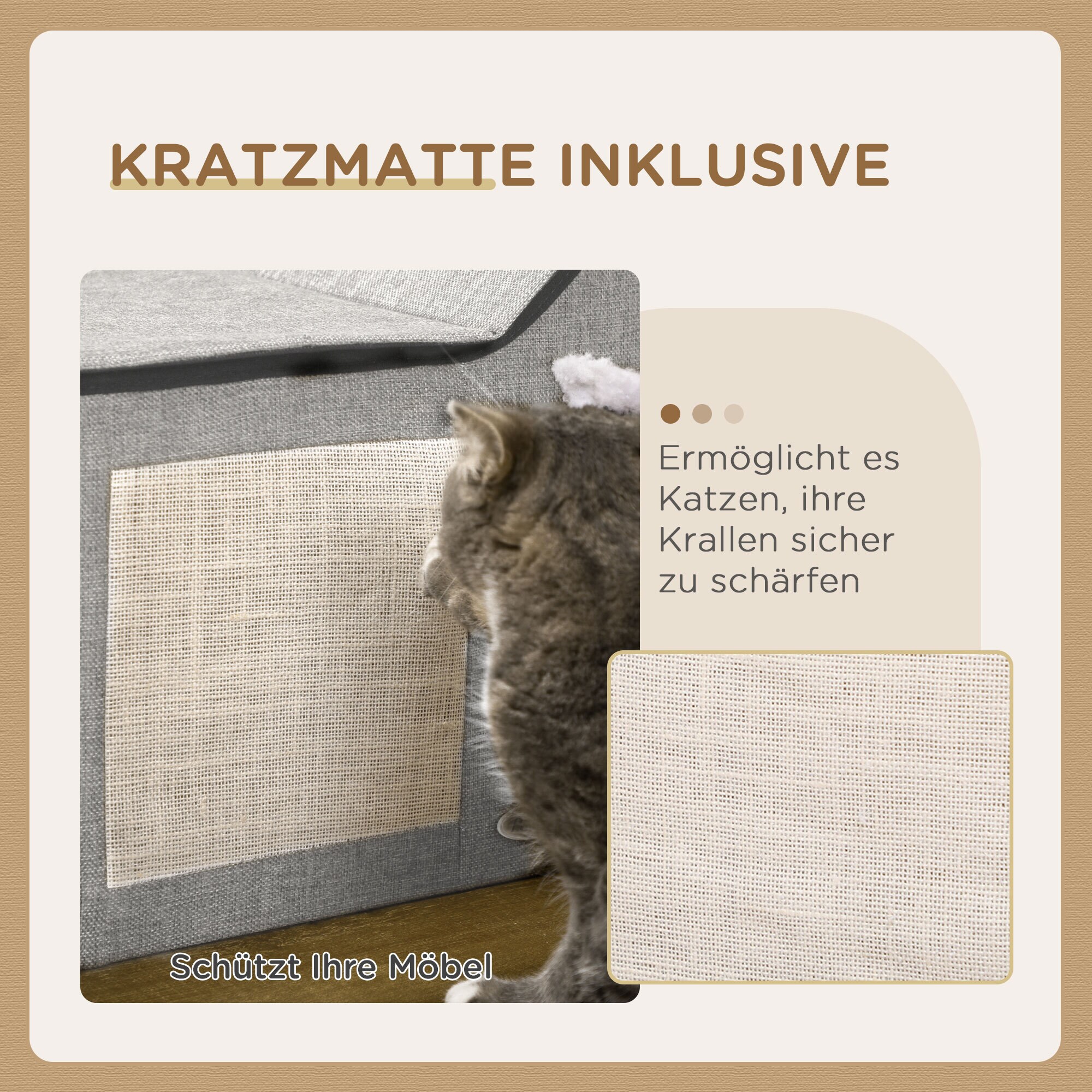 PawHut Katzenhöhle mir Spielball und zwei Eingängen grau 65L x 41B x 45,5H cm