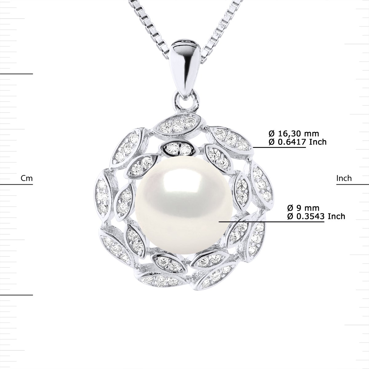 Collier SOLEIL Perle d'Eau Douce 9-10 mm Blanche Argent 925