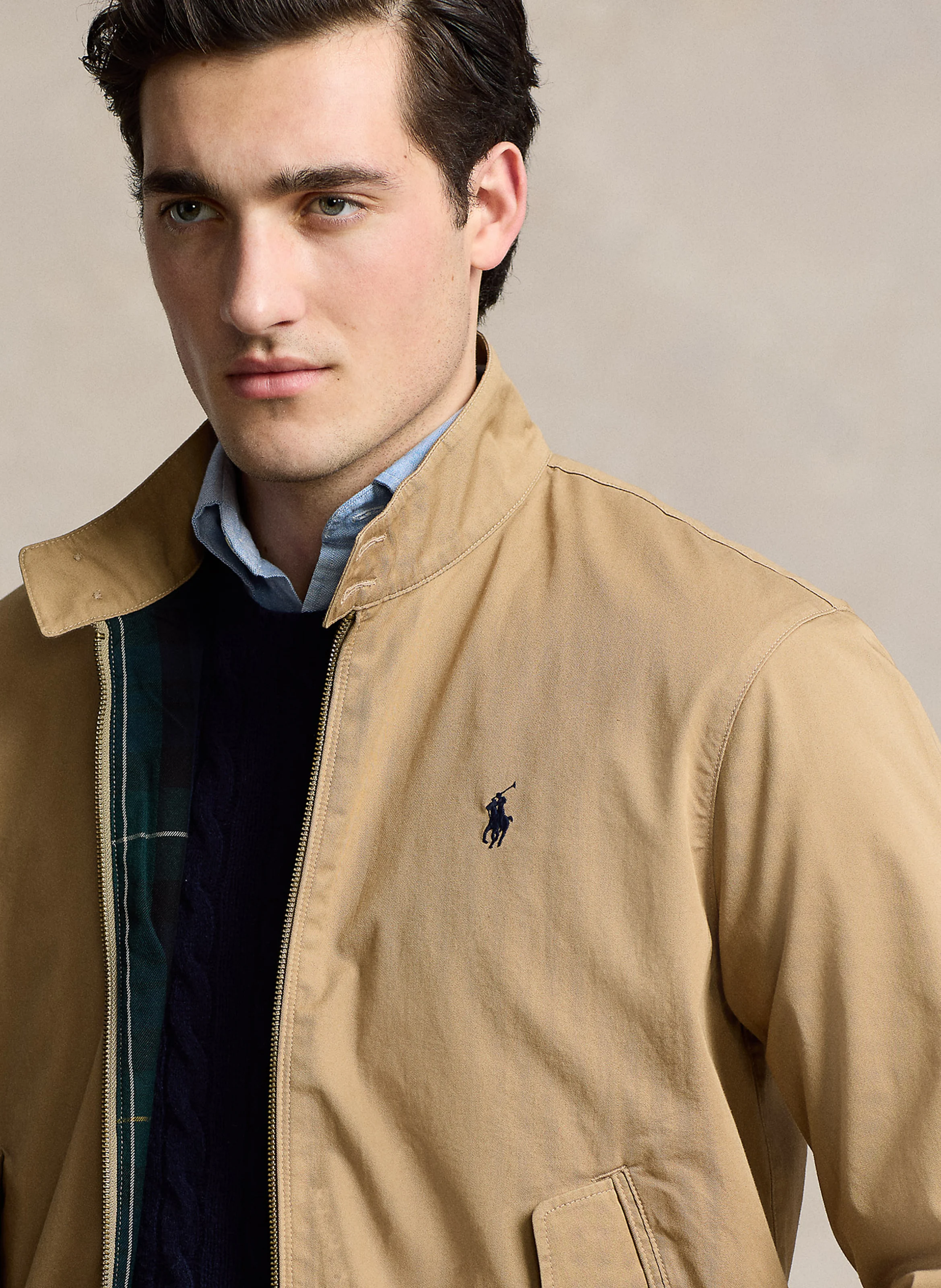 Veste droite col montant en coton | Beige