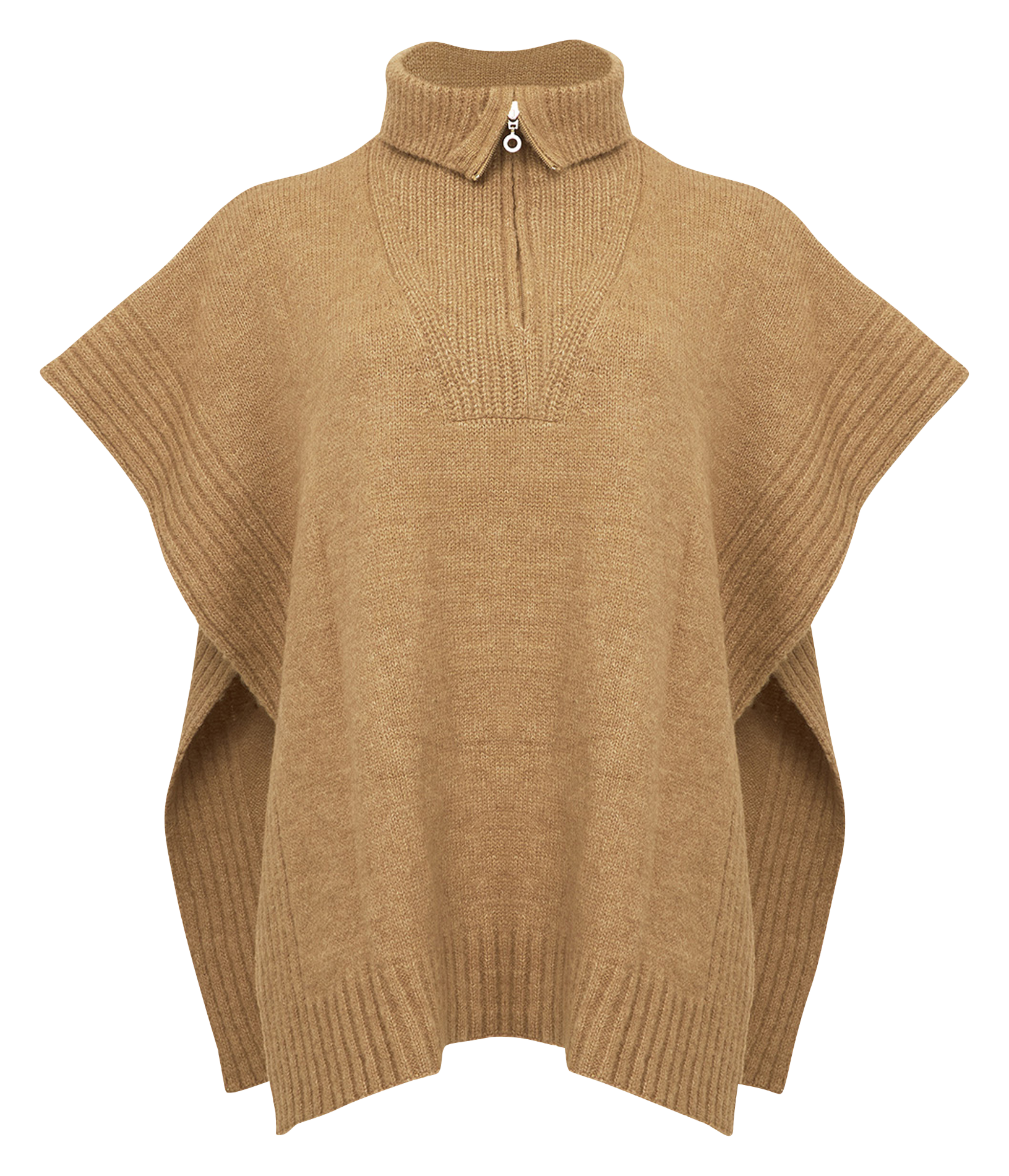 Poncho court col zippé| Beige