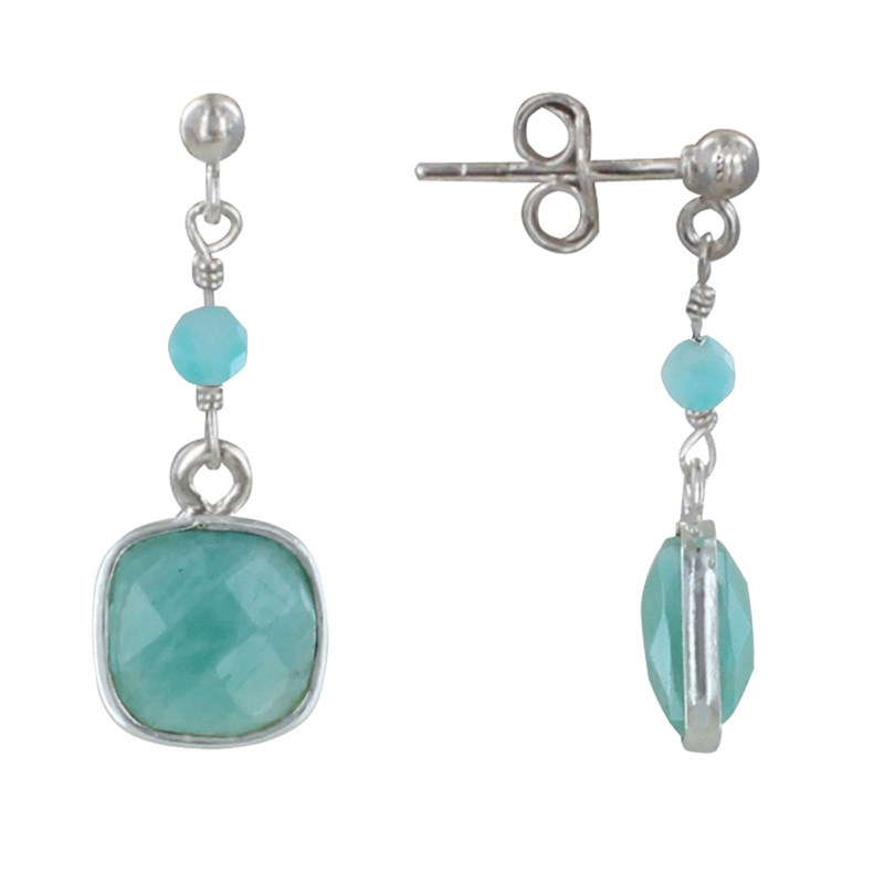 Boucles d'Oreilles Argent Perle et Pavé d'Amazonite Facetté