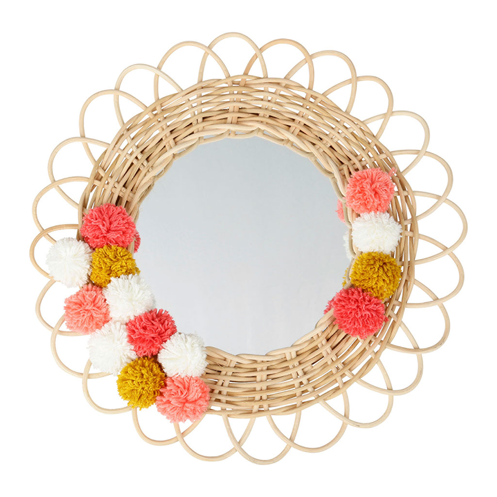 Miroir pompon en rotin 36x36x4cm