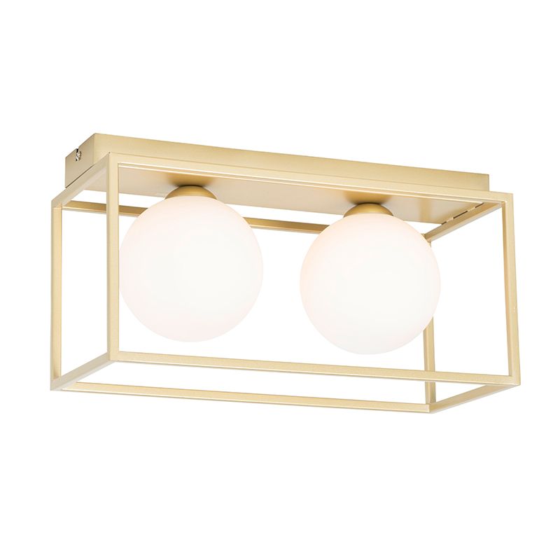 Design plafondlamp goud met wit glas 2-lichts - Aniek