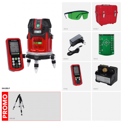 FUTECH Procross 8.0 DS Kruislijnlaser Groen in Koffer PROMO! met Quatro MM   Statief - 044.80G.4M-P