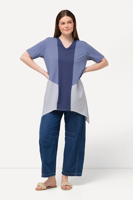 T-Shirt, Zipfelsaum, V-Ausschnitt, Halbarm, Biobaumwolle