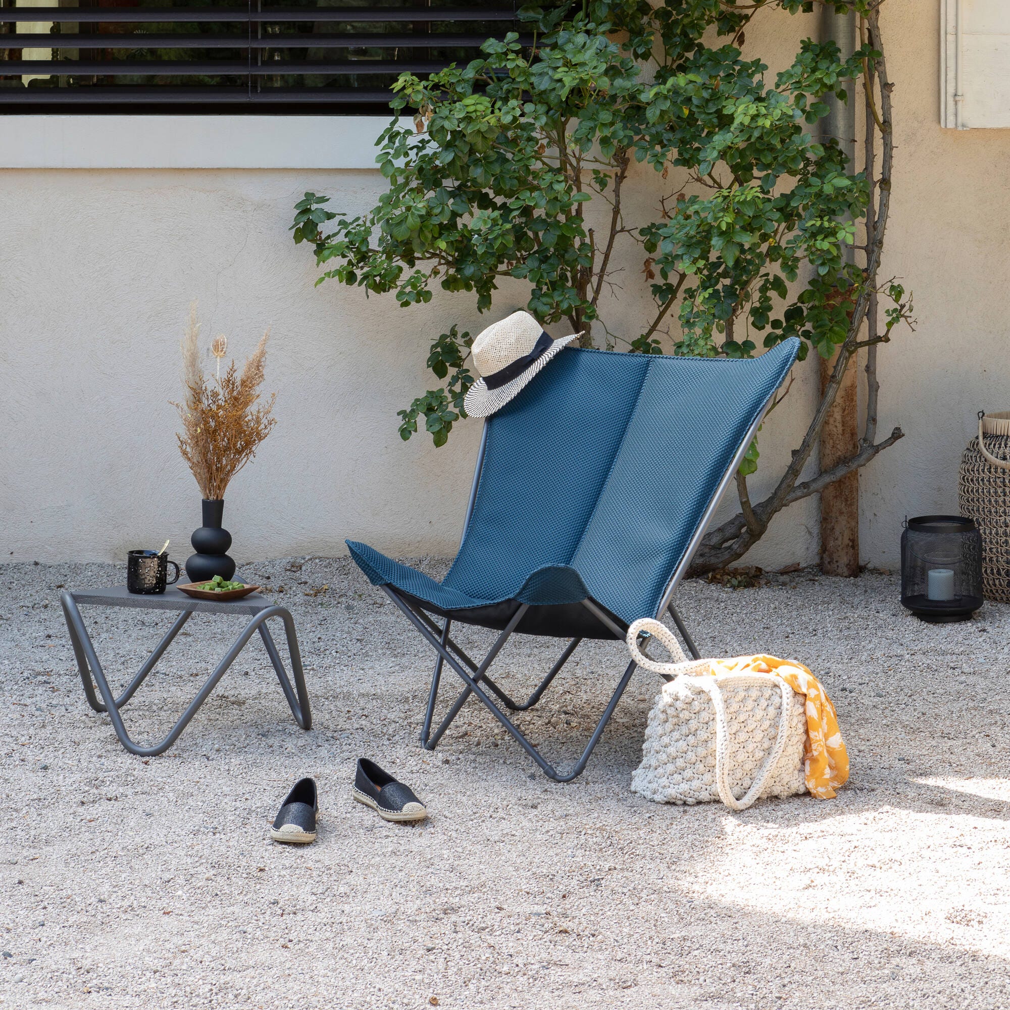 Gepolsterter Breiter Butterfly Chair Pop Up XL BeComfort® Blau Bleu Encre