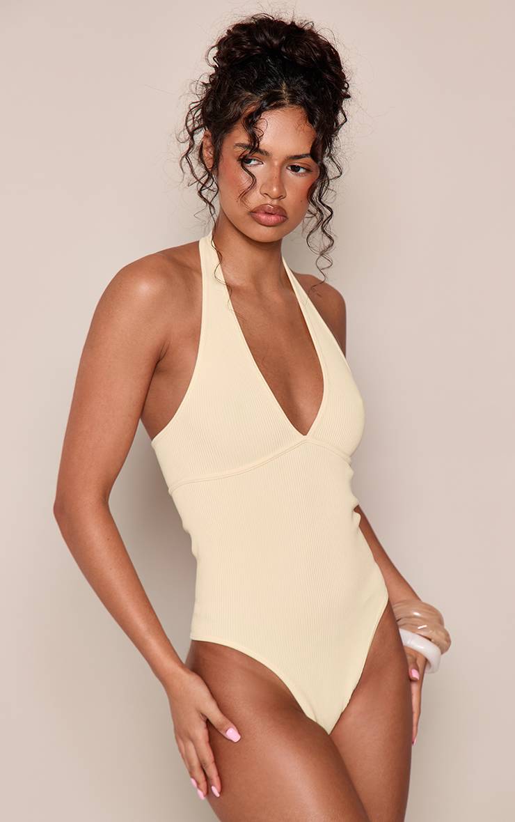 Citron Body Côtelé Échancré À Encolure Dos-nu