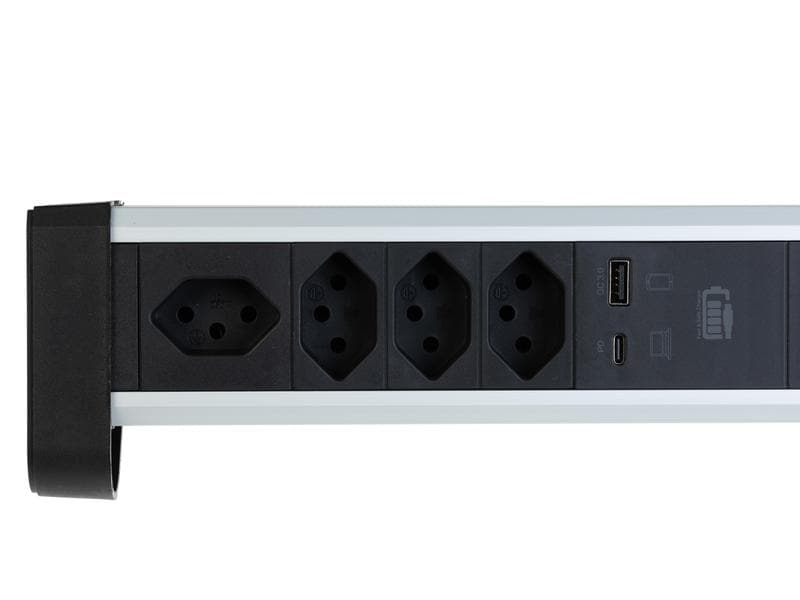 Schönenberger Tischsteckdosenleiste Alu-Office-Line 4 × T13 Alu Tischsteckdosenleiste mit 60W USB C Notebook Charger