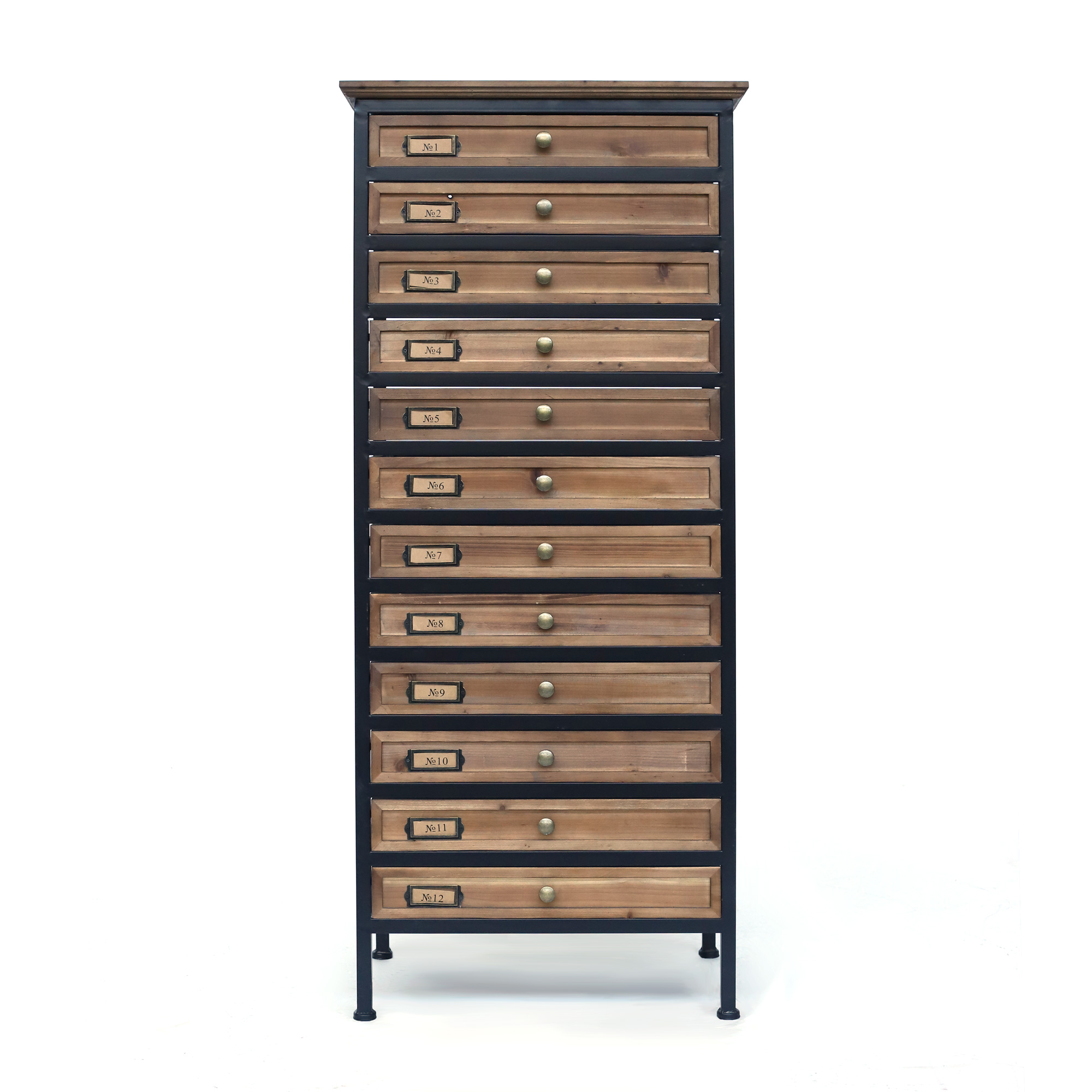 Schubladen-Schrank, Holz und Eisen, H 127,5 cm, B 56 cm, L 36 cm von fischer's lagerhaus