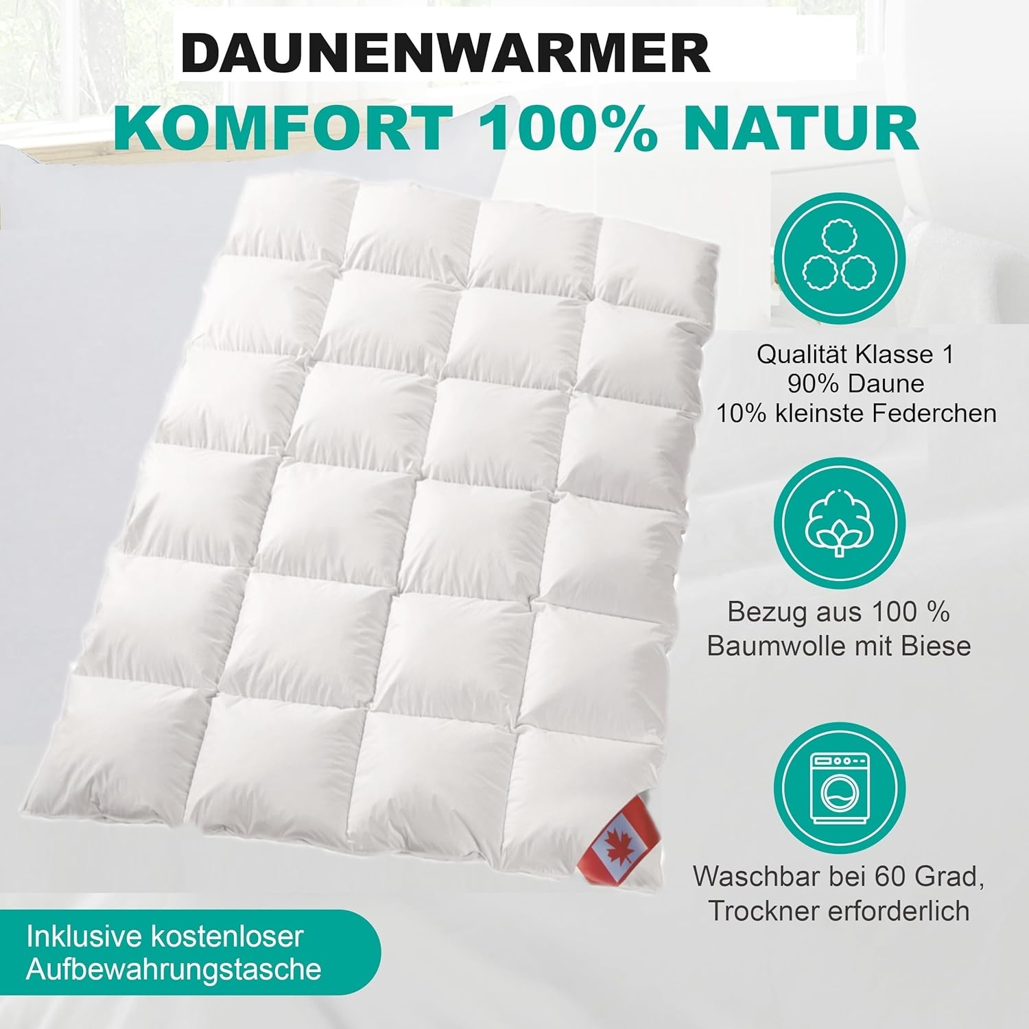 Plus Luxus Winter Daunendecke Wärmegrad 4 Luxus Daunenflaum ☆☆☆☆☆ (135x200 cm)