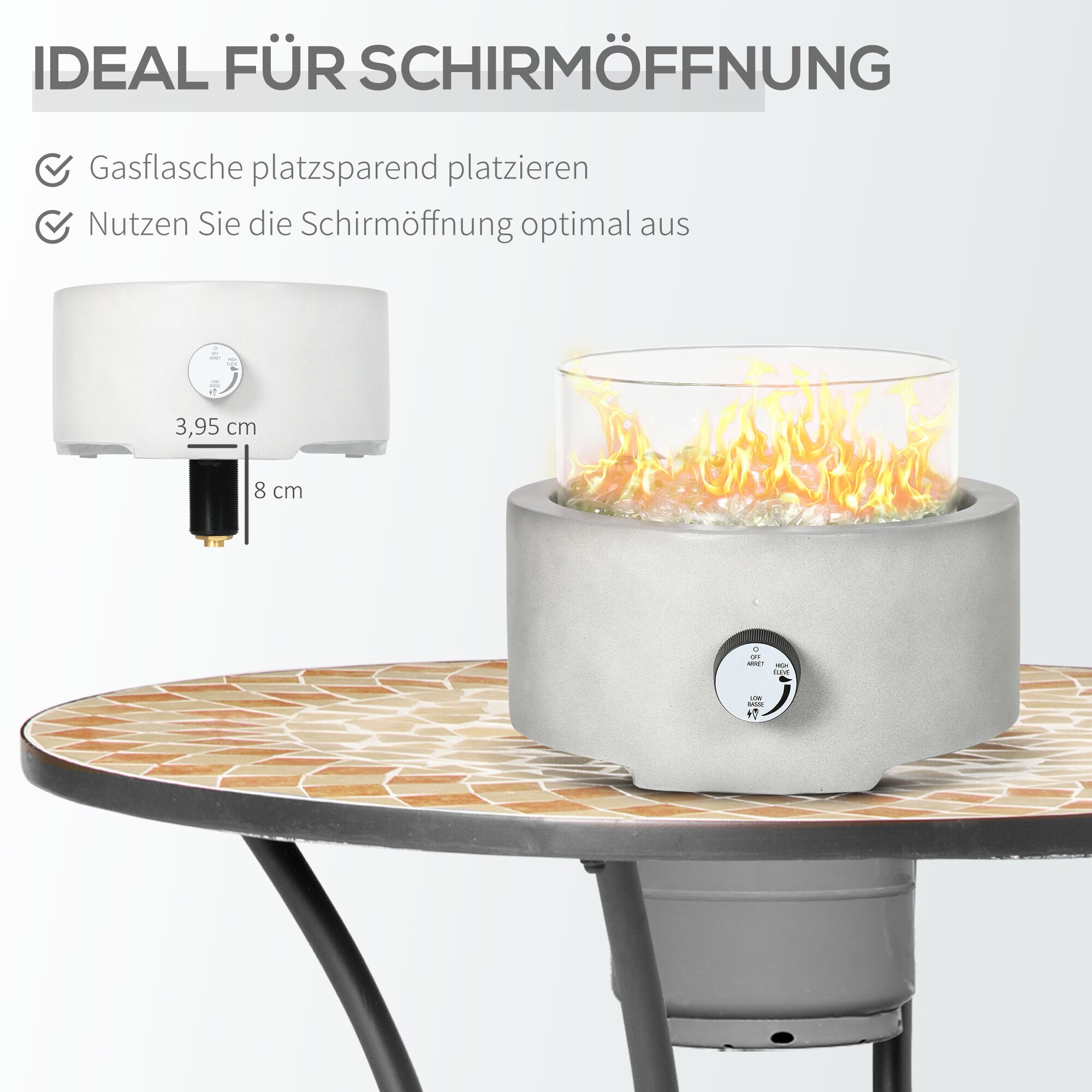 Outsunny Propan-Feuerstelle mit Glasperlen grau 25,4L x 25,4B x 18,5H cm