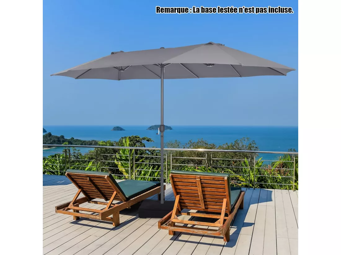 Parasol de Jardin Extérieur 470 x 280 CM Grande Taille XXL, Parasol Plage à 12 Côtes Manivelle Cadre Métal Toile Polyester, Parasol Double Jumeau pour Cour, Patio, Terrasse, Piscine (Gris)