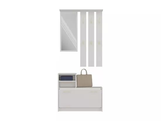 VITTORIA - Vestiaire d'entrée - Patère murale + miroir + rangement chaussures - 180x85x24 - Meuble d'entrée - Beige