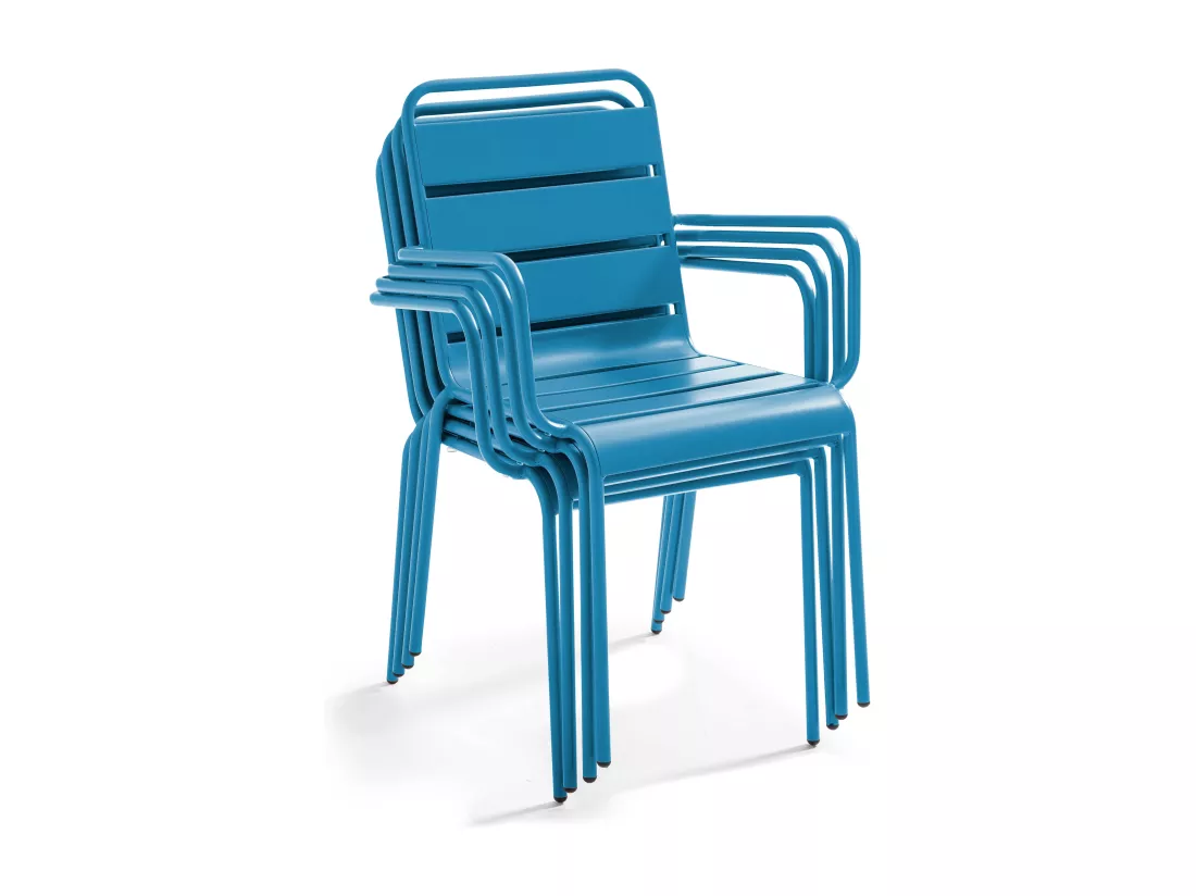 Ensemble table de jardin et 8 fauteuils en métal bleu pacific - Palavas