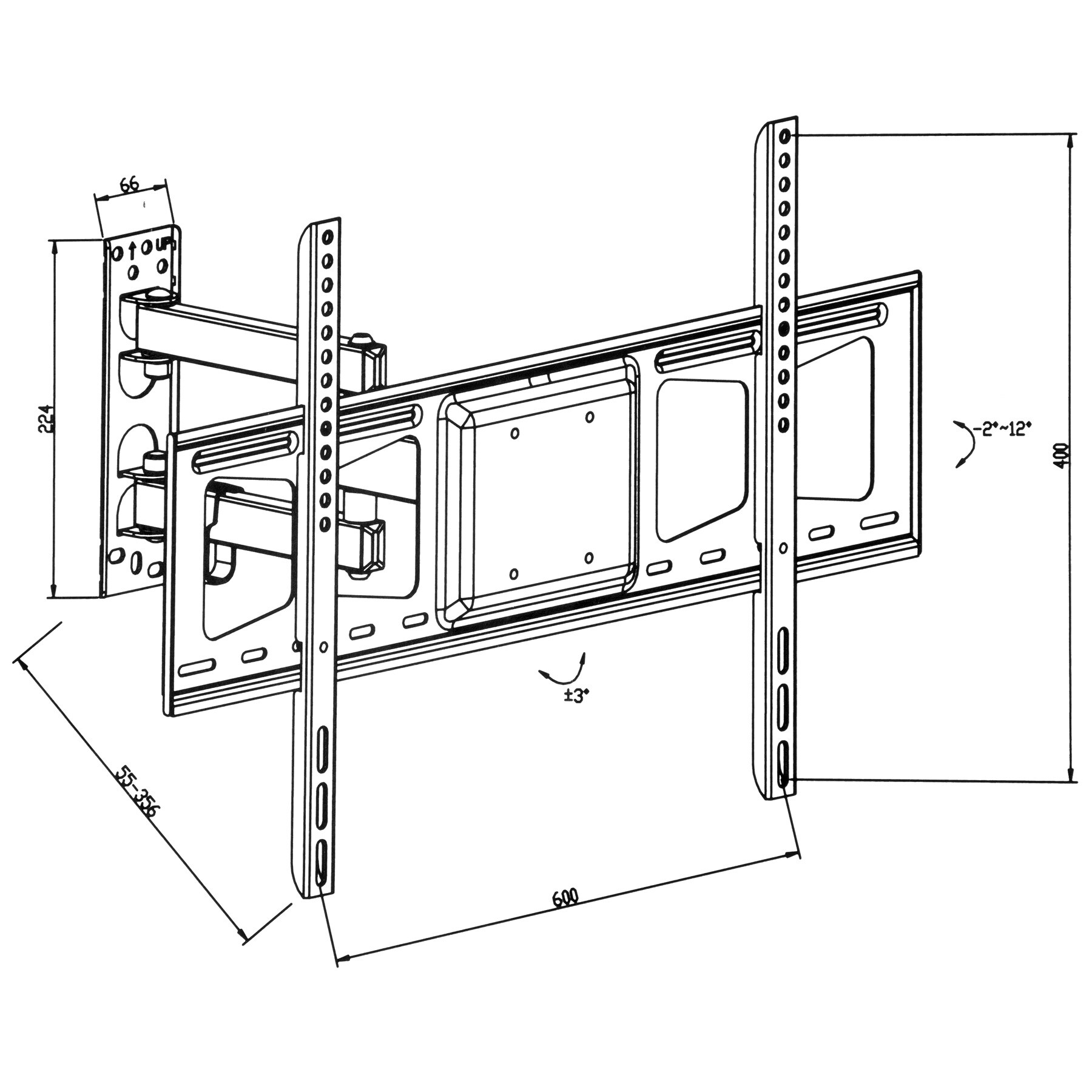 tectake® TV Wandhalterung, für 32 - 100 Zoll (81 - 254 cm), ausziehbar, bis 60 kg