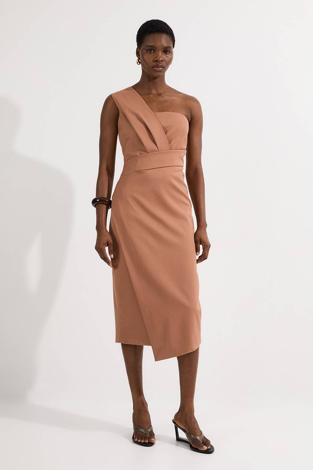 KarenMillen Petite Robe Midi Crayon Ajustée à Détail Plissé sur Une Épaule