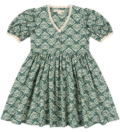 Konges Sløjd Kleid - Herz Lace - Spitze Green m. Print