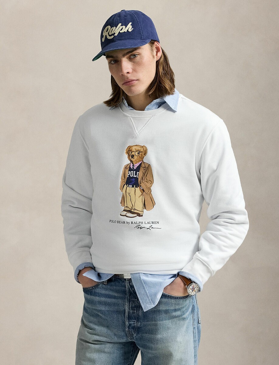 POLO RALPH LAUREN<br>Suéter de lã com gola redonda e logo de urso