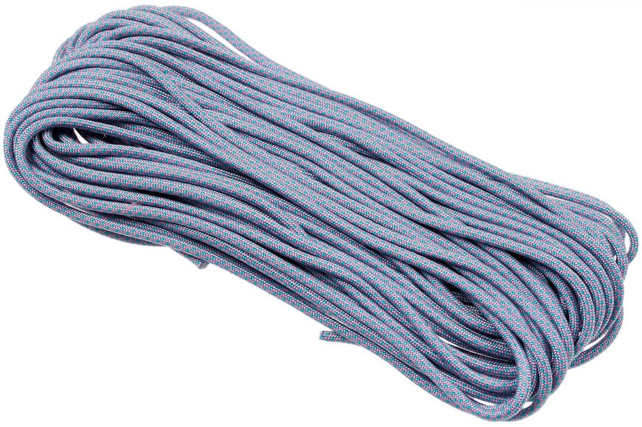 Knivesandtools 550 paracord type III, kleur: rose pink with turquoise diamonds - 50 ft (15,24 meter)