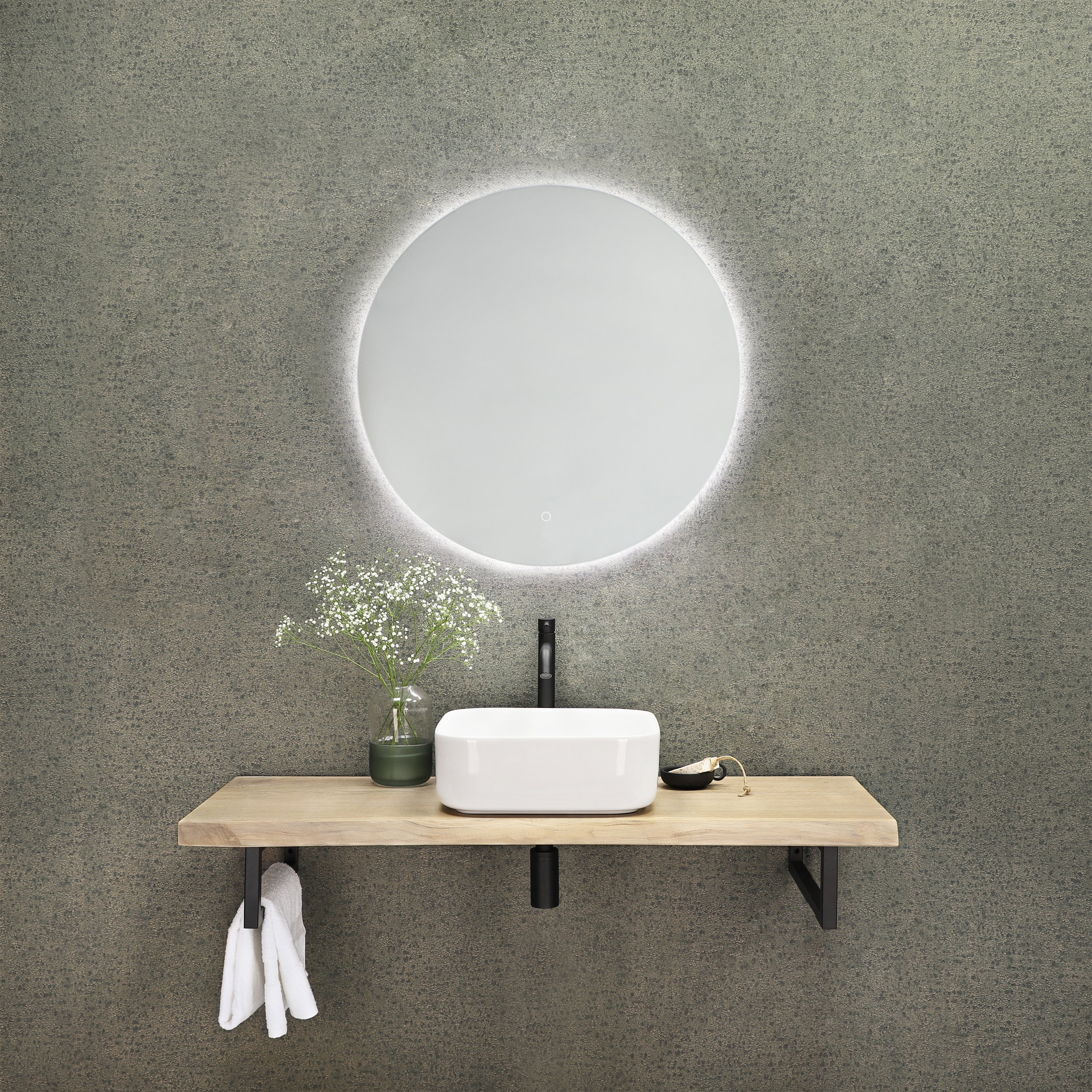 Differnz Guido opbouw wastafel 39x39cm keramiek wit