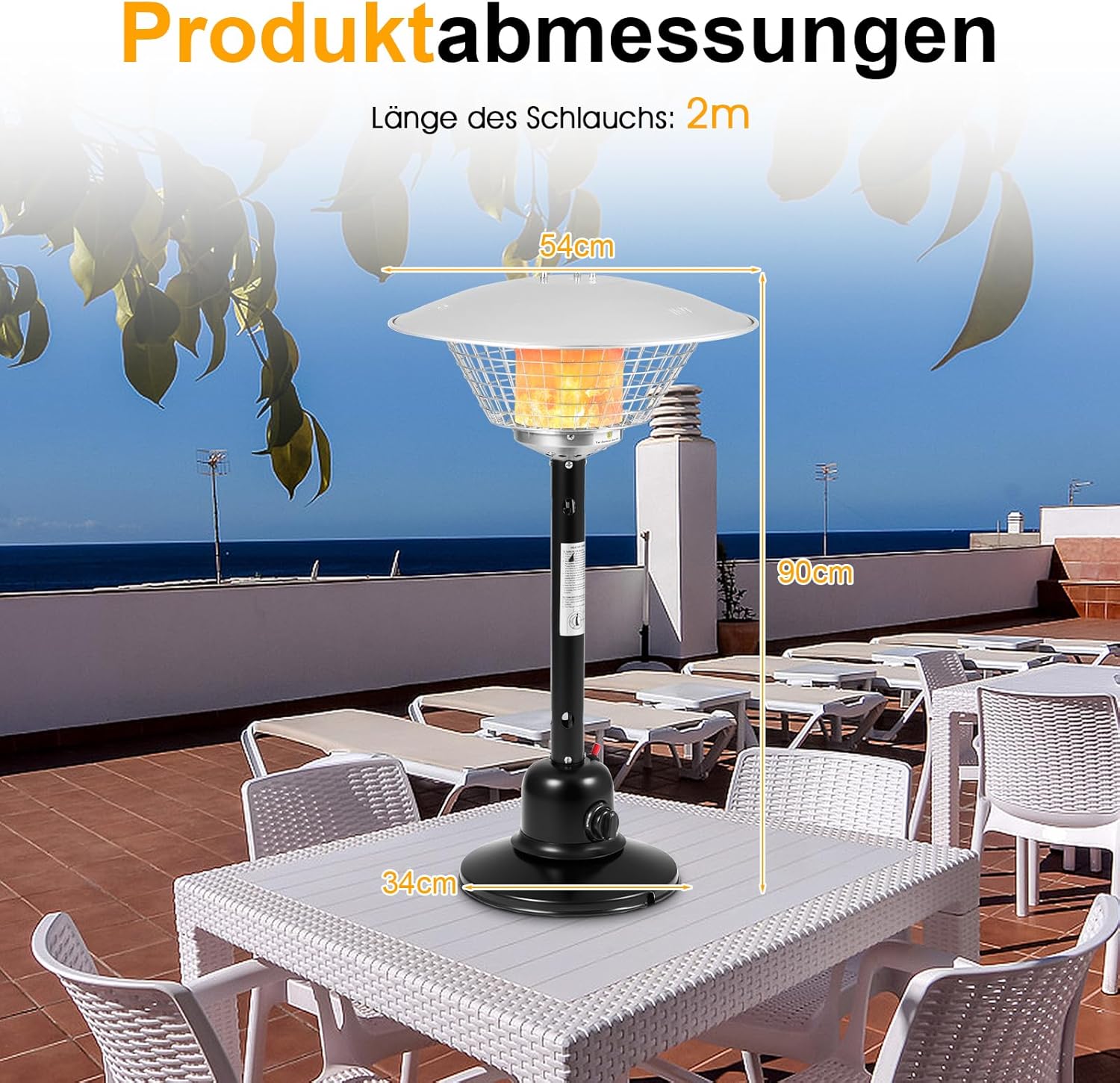 COSTWAY Terrassenheizer für Tischplatte, Gas-Heizstrahler, Tragbarer Tischheizer mit 4000 W Heizleistung, Umkipp- & Überhitzungsschutz, Heizpilz mit beschwertem Sockel für Garten, Terrasse (Schwarz)