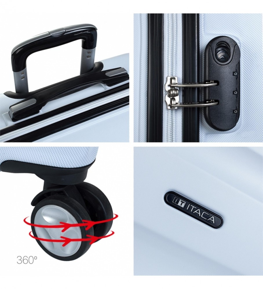 Conjunto de malas rígidas de viagem ITACA com 4 rodas T71600 Brancas - 55x39x20cm -